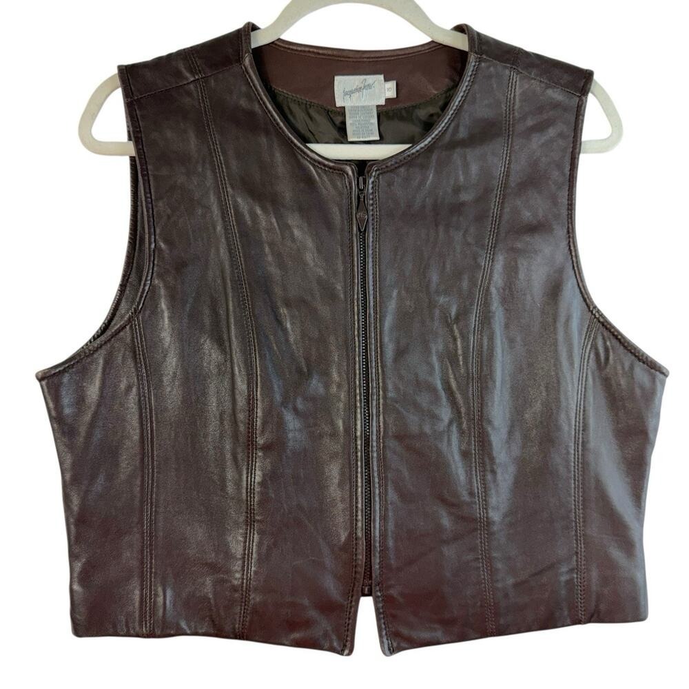 Vintage 90s‎ Sz 10 Leather Vest Chocolate Brown Women's Zip Academia Steampunk